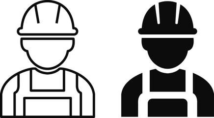 Construction worker icon set builder plumber painter welder engineer maintenance labor character vector pack, black and white and solid professional industry tool avatar symbols for service and repair