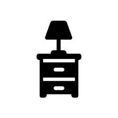 A bedside lamp and cabinet icon expressing cozy interiors, night routines, and personal spaces. Ideal for bedroom illustrations, furniture guides, or warm home-themed layouts with clean simplicity.
