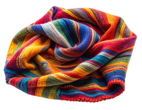 Colorful Knitted Woolen Fabric Draped Naturally, Flowing Folds, Isolated