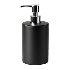 Obraz premium Minimalist Black Soap Dispenser with Polished Chrome Pump Isolated on a Clean White Background