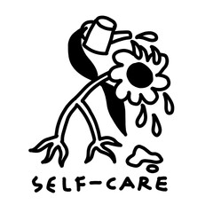 Weird self-care: flower watering its own dark twisted body