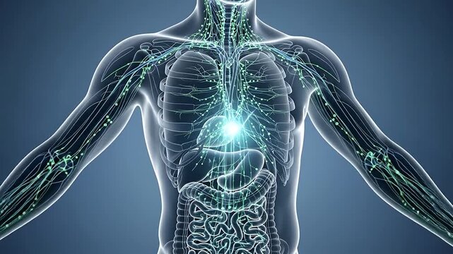 Human body anatomy visualization glowing internal systems medical illustration
