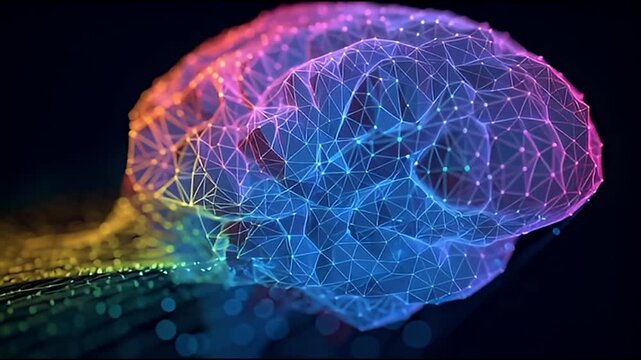 Colorful 3D Rendering of a Brain Depicting Neural Connections and Cognitive Processes