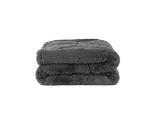  A luxurious gray faux fur blanket folded neatly in a soft, rectangular stack, highlighting the plush texture and silky fur sheen, clean and centered, isolated on a transparent background.