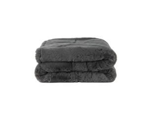  A luxurious gray faux fur blanket folded neatly in a soft, rectangular stack, highlighting the plush texture and silky fur sheen, clean and centered, isolated on a transparent background.