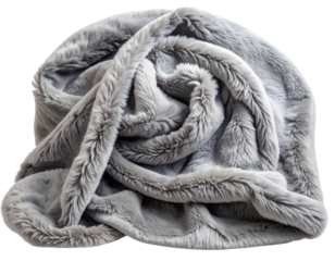  Gray Faux Fur Blanket Draped Over Invisible Surface, Natural Folds, Isolated