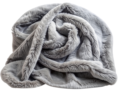  Gray Faux Fur Blanket Draped Over Invisible Surface, Natural Folds, Isolated