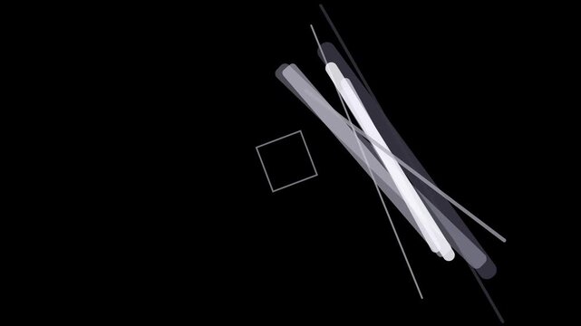 A dynamic composition featuring overlapping grey lines and a square on a black backdrop, creating a modern and abstract visual experience
