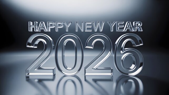 Elegant Happy New Year 2026 glass numerals for festive cards and modern invitations