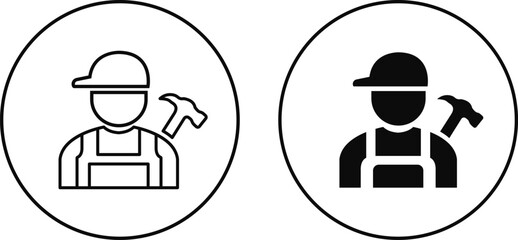 Construction worker icon set builder plumber painter welder engineer maintenance labor character vector pack, black and white and solid professional industry tool avatar symbols for service and repair