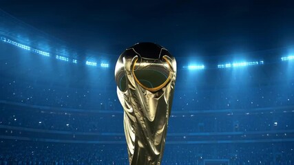 World Cup Trophy Shines in Stadium Spotlight - A Celebration of Football.
