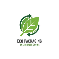 Fototapeta premium A green leaf inside a recycling symbol, representing eco-friendly packaging.