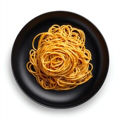 A plate of cooked spaghetti