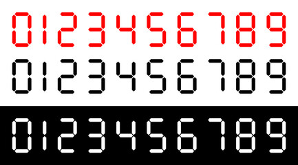 Zero to Nine digital electronic clock numbers vector set. LCD LED digit set for the counter, clock, calculator, watch, timer, alarm etc...