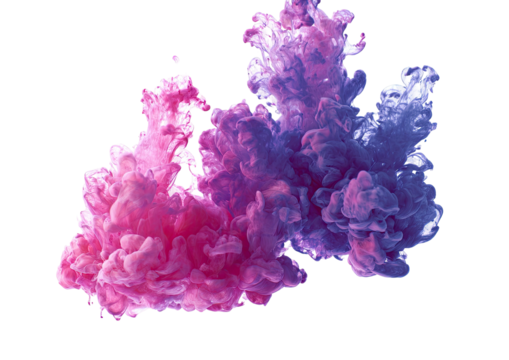 Pink/purple inks swirl in dark. Abstract, dreamlike