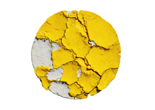 Cracked yellow circle reveals white layer on black background