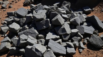 Stone Heap in Desert: A pile of rough-hewn stones, resting in the desolate, sun-baked landscape. The texture and form of the stones contrast with the emptiness of the desert.