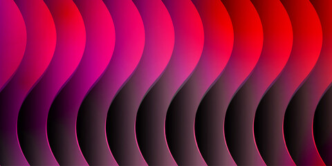 Neon ribbed fractal glass 3d background. Holographic vertical stripe pattern with vibrant purple blue yellow gradient. Abstract black bg, iridescent texture lines in radiant colors. 3D illustration