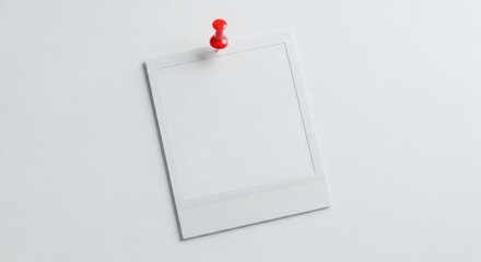 Blank instant photo frame pinned to a clean white wall, offering a pristine canvas for cherished memories or important notes, a minimalist space for your custom image or message