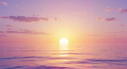 Serene sunset over calm ocean waters with pastel colors  