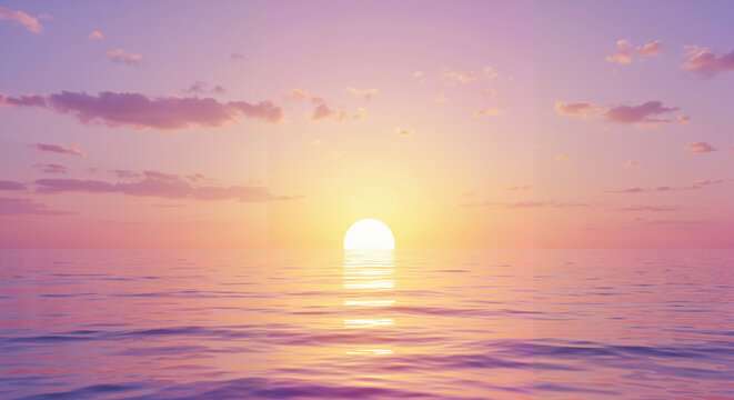 Serene sunset over calm ocean waters with pastel colors