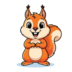 Naklejka premium Cartoon squirrel with orange fur and a big smile, standing upright.