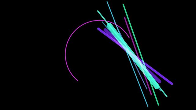 A vibrant array of colorful lines and curves dance across a stark black canvas, creating a mesmerizing abstract composition with a modern and playful feel