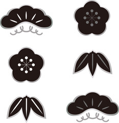 Golden Japanese Ornaments Collection, Pine, Bamboo, and Plum Blossom Icons