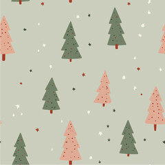 Seamless, repeating pattern,whimsical forest of Christmas trees