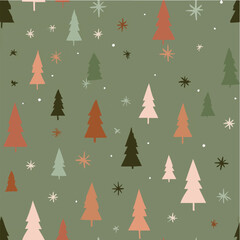 Seamless, repeating pattern,whimsical forest of Christmas trees