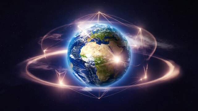 Blue planet Earth illustration in space, a global concept design showing continents, oceans, and light
