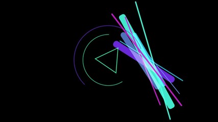 Abstract composition featuring geometric shapes and vibrant colors against a black backdrop, creating a visually dynamic and modern aesthetic design