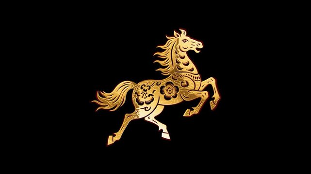 2026 horse gold glow loop animation, alpha channel 