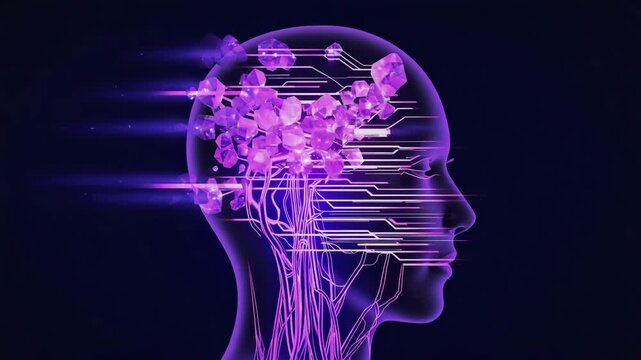 Futuristic A I brain with glowing digital circuits and crystal neural network processing data - Powered by Adobe