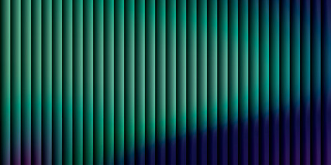 Neon ribbed fractal glass 3d background. Holographic vertical stripe pattern with vibrant purple blue yellow gradient. Abstract black bg, iridescent texture lines in radiant colors. 3D illustration