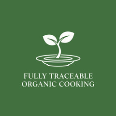 Fully Traceable Organic Cooking Logo with Sprout in Bowl.