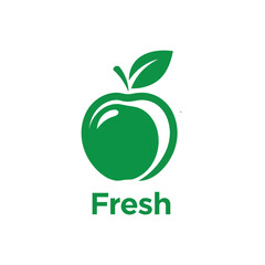 Green apple with a leaf and the word Fresh, a symbol of healthy eating.