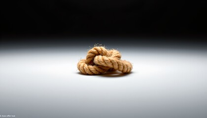 A rope coil resting atop a flat surface with a checkered pattern beneath it. The focus is sharp on the rope and the surface, while the background is out of focus.