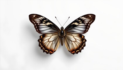 Obraz premium A monarch butterfly with iridescent wings is depicted on a white background, giving the appearance of a detailed sculpture or a high resolution photograph