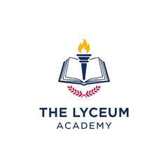 An academic emblem featuring a blue shield, open book, golden torch, and laurel wreath with the year 1982.