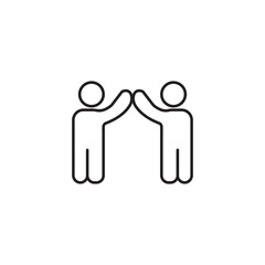 Minimal line icon showing two people giving a high-five, symbolizing teamwork, success, motivation, and positive collaboration. Perfect for business, leadership, partnership, and communication project
