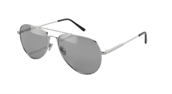 Classic aviator style sunglasses with silver frames and gray lenses