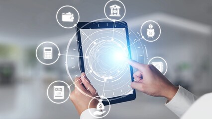 Finance icons show banking, finance investment, and financial planning. Finance supports money...