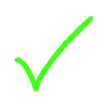 Hand drawn crayon green right tic mark sign