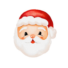 Watercolor Illustration of Santa Claus Head