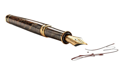 Fototapeta premium Elegant fountain pen with refined metallic details and smooth writing tip positioned for clear presentation, isolated on white background