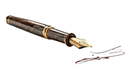 Elegant fountain pen with refined metallic details and smooth writing tip positioned for clear presentation, isolated on white background