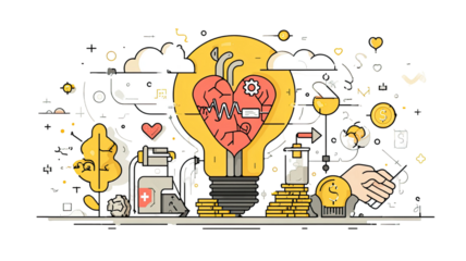 Creative woman holding glowing light bulb with bright idea expression and dynamic artistic styling in vector illustration, isolated on white background