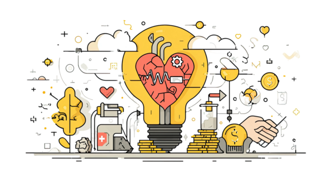 Creative woman holding glowing light bulb with bright idea expression and dynamic artistic styling in vector illustration, isolated on white background