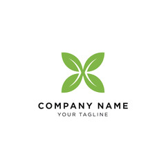 Abstract Green Leaf Logo Design Forming an X Shape for Company Branding.